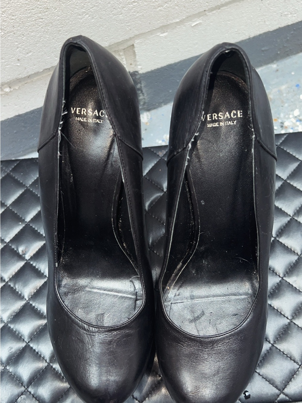 Versace Triple Platform Black/white Leather Stilettos Size 41 - Picture 8 of 10